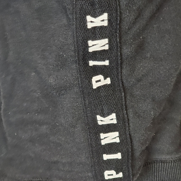 VS PINK Quarter Zip Pullover Sweatshirt Black Logo Side Stripe Relaxed Fit - Picture 8 of 10
